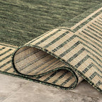 Nuloom Asha Green/Brown, 4' x 6', Casual, Striped Border, Soft and Cozy, High Traffic, Stain Resistant, Easy Clean, Durable Area Rug for Indoor/Outdoor Patio, Deck, Porch, Garden, Courtyard