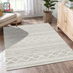 RUGSURE Washable Area Rugs 6' x 9' - 1/6 Thick - Moroccan-Inspired -Stain & Water Resistant Non-Slip - Resistant Rug for Living Room, Bedroom, Nursery, Pet & Child Friendly (Grey)