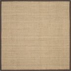SAFAVIEH Area Rug 6' Square - Natural Fiber Collection - Natural & Dark Brown, Seagrass, Basketweave Pattern with Border (NF114K)
