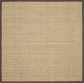 SAFAVIEH Area Rug 6' Square - Natural Fiber Collection - Natural & Dark Brown, Seagrass, Basketweave Pattern with Border (NF114K)