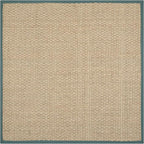 SAFAVIEH Area Rug 6' Square - Natural Fiber Collection - Natural & Light Blue, Seagrass, Basketweave Pattern with Border (NF114M)