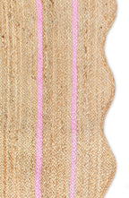 Wave Scalloped Natural Jute Rug - Boho Entryway Runner, Farmhouse Scallop, Light Pink (2'x8')