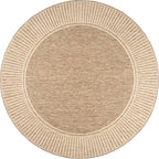Nuloom Asha Light Brown/Ivory, 6'7" Round, Casual, Striped Border, Soft and Cozy, High Traffic, Stain Resistant, Easy Clean, Durable Area Rug for Indoor/Outdoor Patio, Deck, Porch, Garden, Courtyard