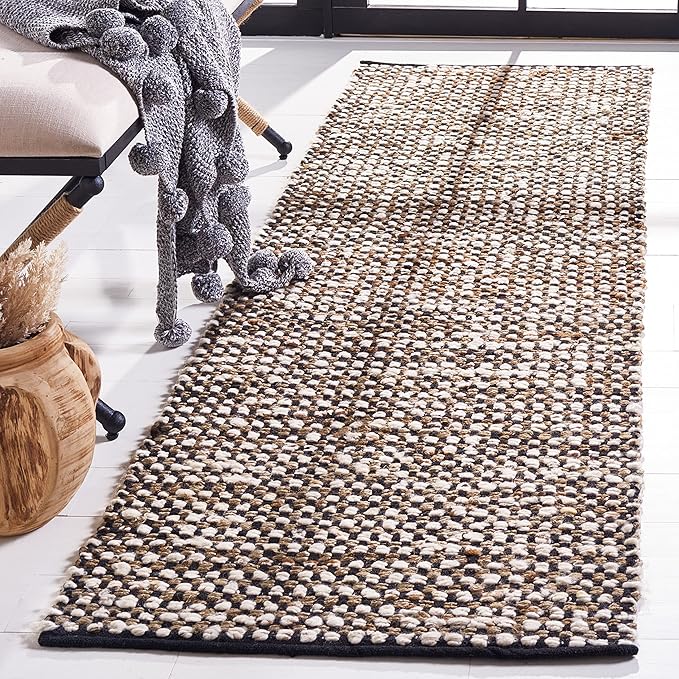 SAFAVIEH Natura Collection Runner Rug - 2'3" x 8', Black & Ivory, Handmade Flat Weave Wool & Jute, Ideal for High Traffic Areas in Living Room, Bedroom (NAT349Z)