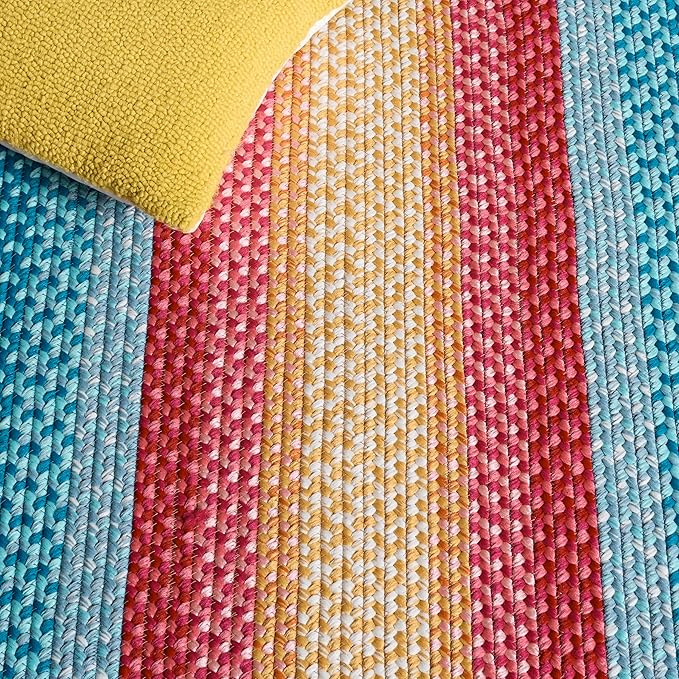 SAFAVIEH Washable Rug Outdoor Braided Collection - 3' x 5' Oval, Red & Orange, Handmade & Reversible, Non-Shedding & Easy to Clean, Ideal for Patio, Backyard, Mudroom (BRD308Q)
