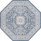 Rugs.com Outdoor Aztec Collection Rug – 8 Ft Octagon Blue Flatweave Rug Perfect for Living Rooms, Kitchens, Entryways