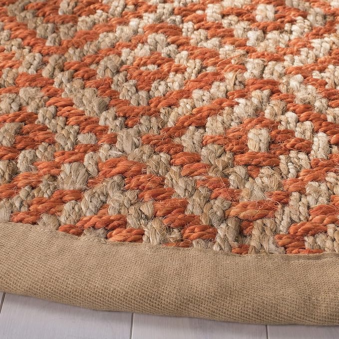 SAFAVIEH Natural Fiber Collection Area Rug - 6' Round, Orange & Natural, Handmade Boho Diamond Tassel Jute, Ideal for High Traffic Areas in Living Room, Bedroom (NF266B)