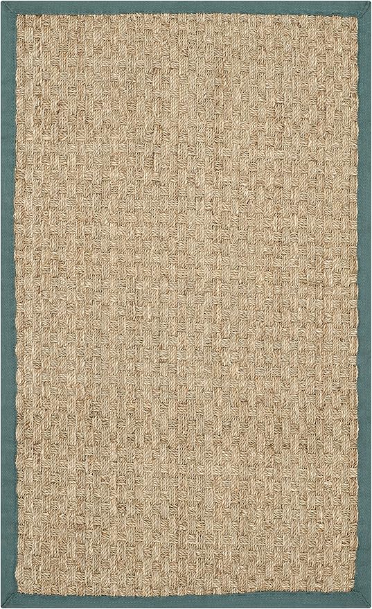SAFAVIEH Natural Fiber Collection Area Rug - 2'6" x 4', Natural & Light Blue, Seagrass, Basketweave Pattern with Border (NF114M)