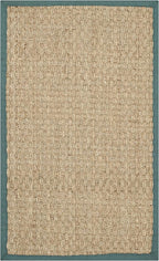 SAFAVIEH Natural Fiber Collection Area Rug - 2'6" x 4', Natural & Light Blue, Seagrass, Basketweave Pattern with Border (NF114M)
