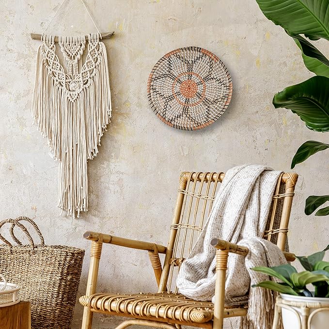 Clinton Calicep & Nicolea Woven Wall Basket Decor Set of 3 - Modern Boho Rustic Wicker Hanging Wall Baskets - Natural Decorative Storage for Bedroom, Kitchen, Living Room & Dining Room