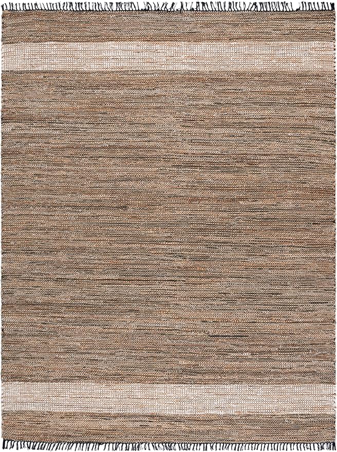 SAFAVIEH Area Rug 8x10 - Cape Cod Collection - Large - Green & Beige, Handmade Denim & Jute, Ideal for Living Room, Bedroom, Office, Dining Space (CAP153Y)