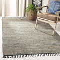 SAFAVIEH Vintage Leather Collection Area Rug - 6' x 9', Grey, Handmade Boho Fringe Leather & Jute, Ideal for High Traffic Areas in Living Room, Bedroom (VTL203F)