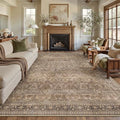 HUGEAR Area Rug 6x9 Vintage Brown Machine Washable Living Room Rugs Distressed Retro Floral Vacuumable Low Pile Carpet Bedroom Office Dining Room Laundry Room Non Slip Soft Lightweight