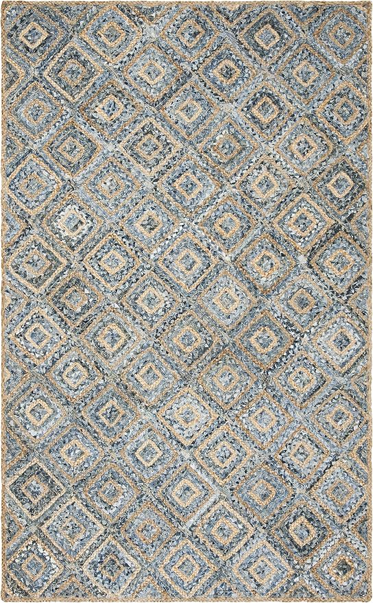 SAFAVIEH Area Rug 8x10 - Cape Cod Collection - Large - Natural & Blue, Handmade Flat Weave Braided Jute & Denim, Ideal for Living Room, Bedroom, Office, Dining Space (CAP354A)