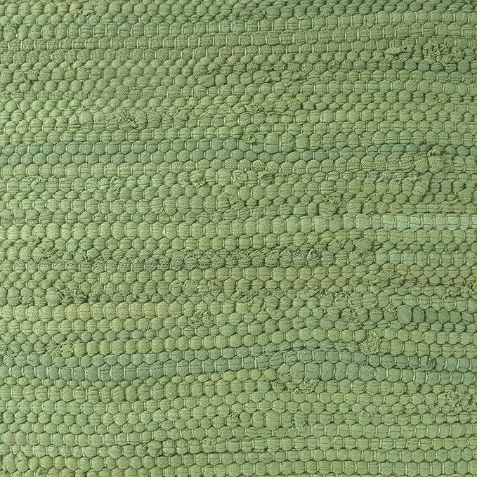 LR Home Green Bordered Hand-Loomed Cotton Blend Cube Pouf with Jute Braid for Home Decor | Transitional Foot Rest for Bedroom & Living Room | 18 x 18 x 18 Stuffed Ottoman Ottoman