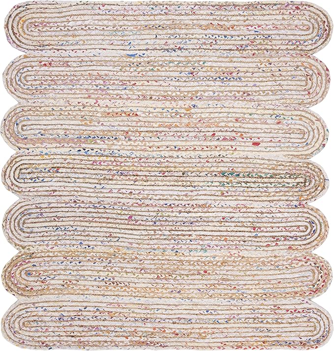SAFAVIEH Cape Cod Collection Area Rug - 6' Square, Ivory & Multi, Handmade Braided Jute & Cotton, Ideal for High Traffic Areas in Living Room, Bedroom (CAP208A)