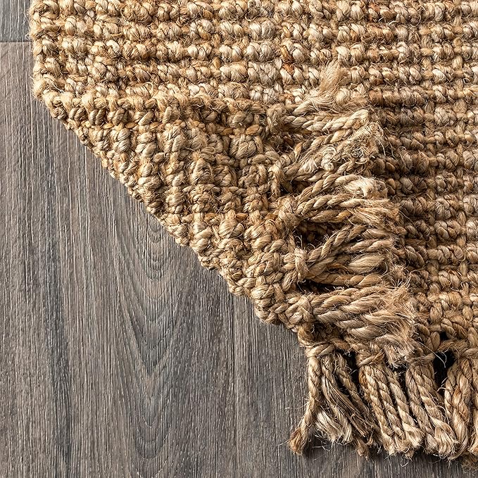JONATHAN Y Handwoven Jute Fringe Natural Indoor Area Rug, 9x12, Pata, Bohemian, Rustic, Cottage, Easy-Cleaning for Living Room, Bedroom, Kitchen, Non-Shedding (NRF103A-9)