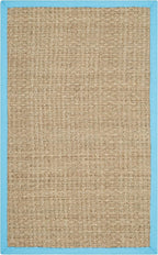 SAFAVIEH Area Rug 3x5 - Natural Fiber Collection - Natural & Turquoise, Seagrass, Basketweave Pattern with Border (NF114S)