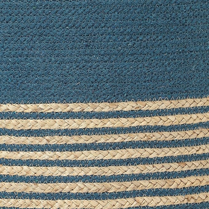 · REDEARTH · Cylindrical Pouf Foot Stool Ottoman - Jute Braided Pouffe Poof Accent Sitting Footrest for Living Room, Bedroom, Nursery, Patio, Lounge & Other Rooms (Teal Natural, 18"X18"X14")