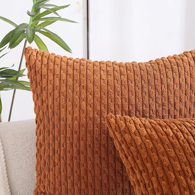 VAKADO Decorative Throw Pillow Covers Fall Couch 18x18 Set of 4 Boho Rust Rustic Corduroy Cushion Case Farmhouse Decor Square for Bed Home Living Room Sofa,Terracotta