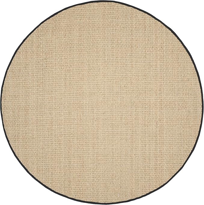 Safavieh Area Rug 10' Round - Natural Fiber Collection - Large - Natural & Black, Seagrass, Basketweave Pattern with Border (NF114C)