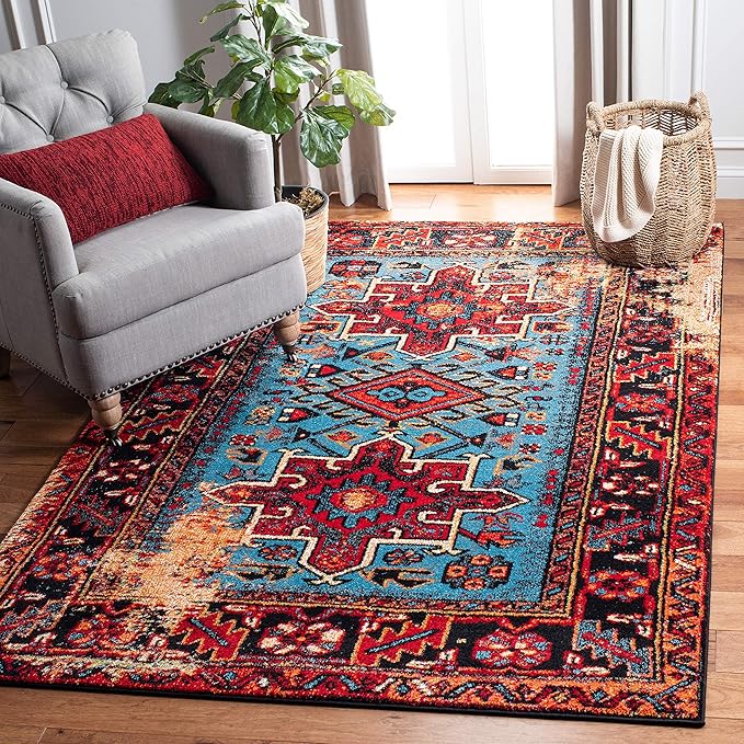 SAFAVIEH Area Rug 8x10 - Vintage Hamadan Collection - Large - Red & Light Blue, Traditional Persian Design, Non-Shedding & Easy to Clean, Ideal for Living Room, Bedroom, Dining Space (VTH211Q)