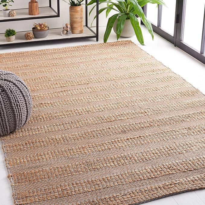 SAFAVIEH Natural Fiber Collection Area Rug - 10' x 14', Grey & Natural, Handmade Boho Farmhouse Rustic Jute & Cotton Jute, Ideal for High Traffic Areas in Living Room, Bedroom (NFB654F)