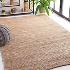 SAFAVIEH Natural Fiber Collection Area Rug - 9' x 12', Grey & Natural, Handmade Boho Farmhouse Rustic Jute & Cotton Jute, Ideal for High Traffic Areas in Living Room, Bedroom (NFB654F)