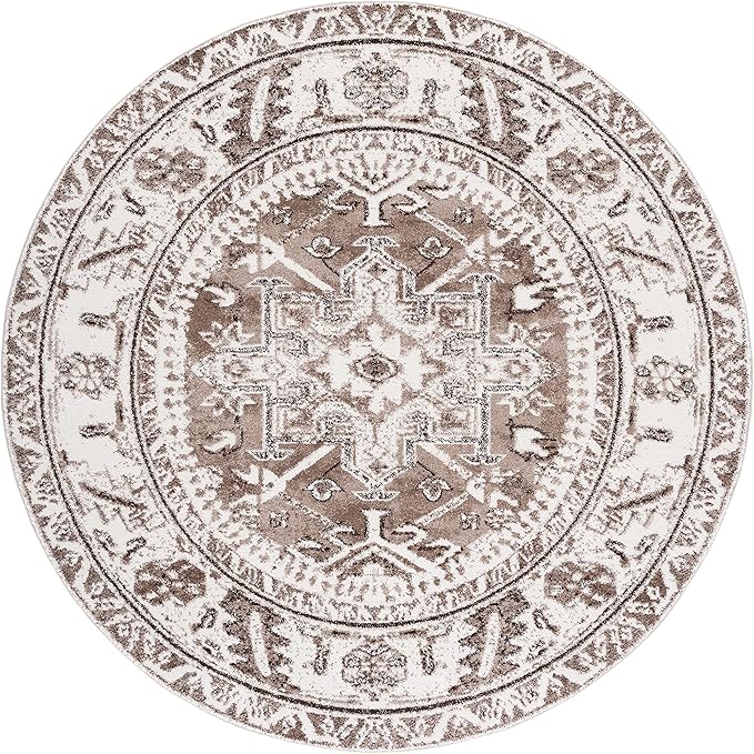 SAFAVIEH Vintage Hamadan Collection Area Rug - 6'7" Round, Brown & Ivory, Traditional Persian Design, Non-Shedding & Easy to Clean, Ideal for Living Room, Bedroom, Dining Space (VTH211T)