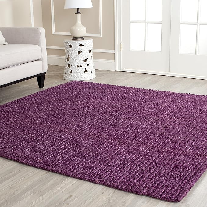 SAFAVIEH Area Rug 8' Square - Natural Fiber Collection - Purple, Handmade Jute, Farmhouse Style, Chunky Textured Thick Pile (NF447B)