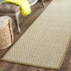 SAFAVIEH Natural Fiber Collection Runner Rug - 2'6" x 10', Natural & Olive Green, Seagrass, Basketweave Pattern with Border (NF114G)