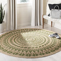 SAFAVIEH Natural Fiber Round Collection 5' Round Green NF802G Handmade Boho Mandala Braided Jute Area Rug
