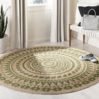 SAFAVIEH Natural Fiber Round Collection 5' Round Green NF802G Handmade Boho Mandala Braided Jute Area Rug