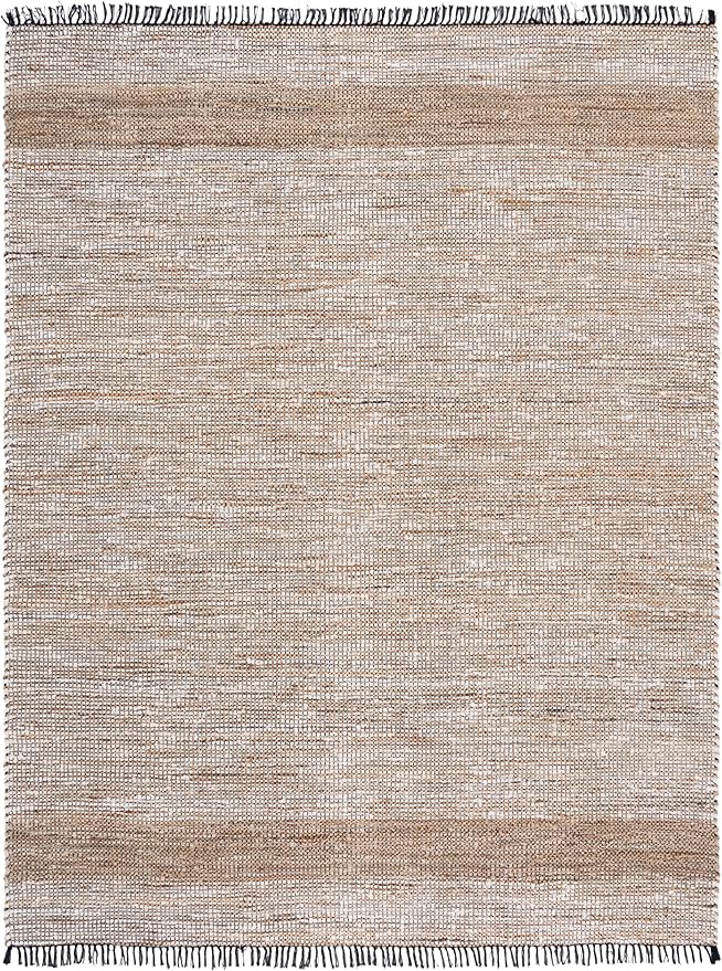 SAFAVIEH Area Rug 8x10 - Cape Cod Collection - Large - Ivory & Beige, Handmade Denim & Jute, Ideal for Living Room, Bedroom, Office, Dining Space (CAP153A)