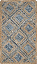 SAFAVIEH Cape Cod Collection Accent Rug - 2'3" x 4', Natural & Blue, Handmade Flat Weave Diamond Braided Jute & Denim, Ideal for High Traffic Areas in Entryway, Living Room, Bedroom (CAP354A)