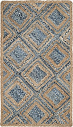 SAFAVIEH Cape Cod Collection Accent Rug - 2'3" x 4', Natural & Blue, Handmade Flat Weave Diamond Braided Jute & Denim, Ideal for High Traffic Areas in Entryway, Living Room, Bedroom (CAP354A)