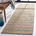 SAFAVIEH Natural Fiber Collection Runner Rug - 2'3" x 8', Teal & Natural, Handmade Flat Weave Stripe Jute & Cotton Jute, Ideal for High Traffic Areas in Living Room, Bedroom (NFB655K)