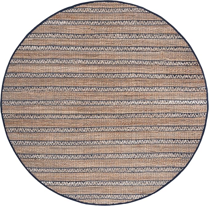 SAFAVIEH Natural Fiber Collection Area Rug - 7' Round, Navy & Natural, Flatweave Jute & Cotton, Ideal for The Entryway, Living Room, Foyer, Bedroom (NFB655N)