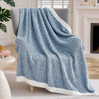 Joiedomi Throw Blanket for Couch Bed Sofa, Blue Knitted Blankets Gifts for Women Mom Girls, Cozy Cute Soft Throw Home Room Decor Aesthetic for Women Mothers Birthday Gifts 50x60 Inches