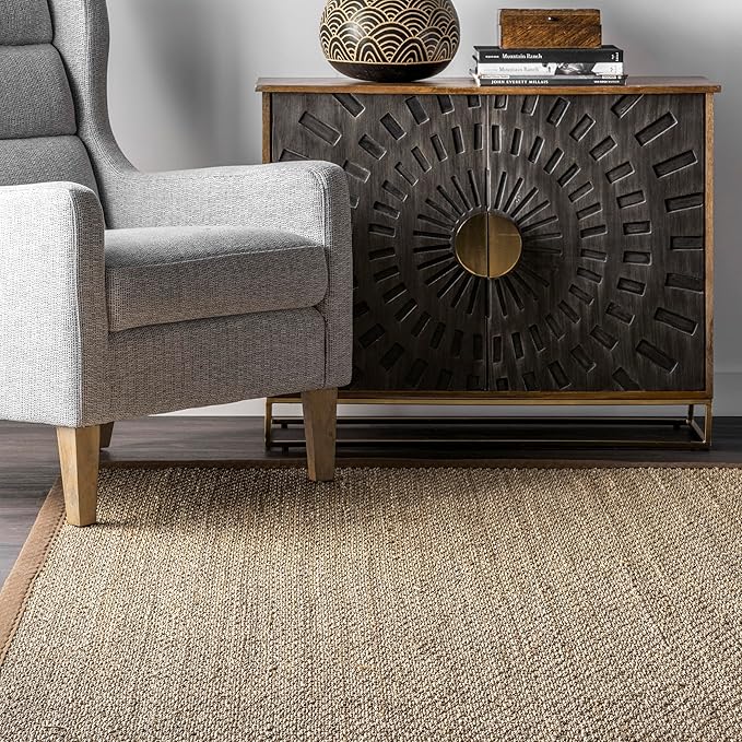 Nuloom Elijah Brown/Natural, 4' x 6', Basketweave, Seagrass, Soft and Textured, High Traffic, Stain Resistant, Easy Clean, Durable Area Rug for Bedroom, Living Room, Dining, Den, Foyer, Entryway