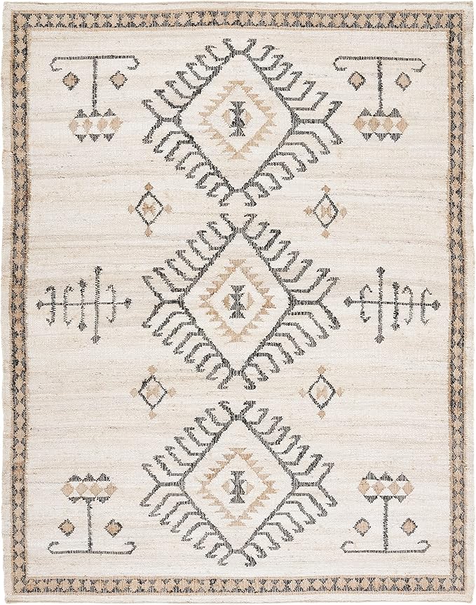 SAFAVIEH Area Rug 8x10 - Kilim Collection - Large - Ivory & Black, Handmade Flat Weave Jute, Ideal for Living Room, Bedroom, Office, Dining Space (KLM762A)