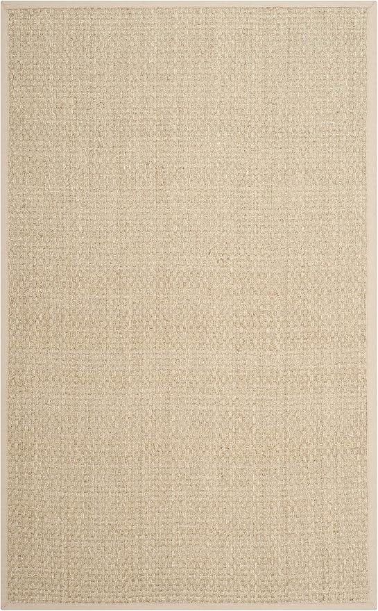 SAFAVIEH Area Rug 5x8 - Natural Fiber Collection - Natural & Beige, Seagrass, Basketweave Pattern with Border (NF114A)