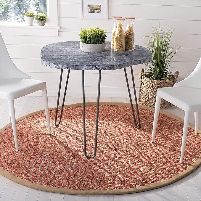 SAFAVIEH Natural Fiber Collection 6' Round Fuchsia NF266G Handmade Boho Diamond Tassel Jute Area Rug