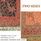 Achillea Reversible Paisley Pashmina Rave Scarf – Exotic Indian Shawls and Wraps for Evening Dresses, Festivals, All Seasons