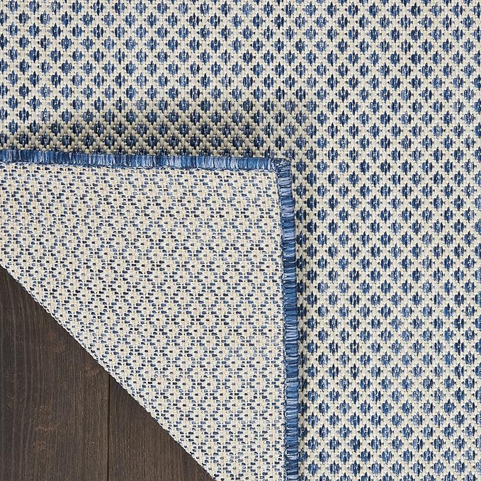 Nourison Home Courtyard Ivory Blue 5' x 7' Area Rug - Easy Clean, Non Shedding, Bed Room, Living Room, Dining Room, Kitchen (5' x 7')