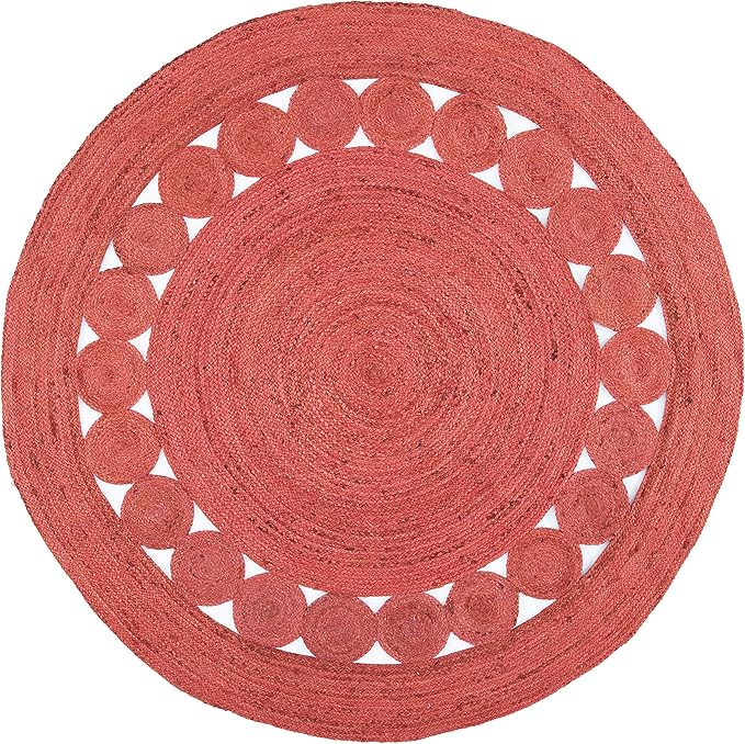 SAFAVIEH Area Rug 6' Round - Natural Fiber Collection - Rust, Handmade Jute, Boho Farmhouse Braided Design (NF364P)