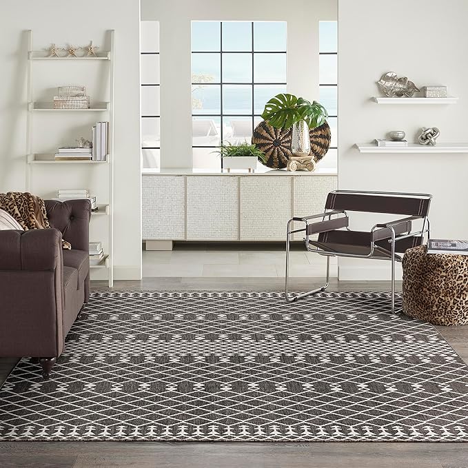 Nourison Home Positano Black 9' x 12' Area Rug - Easy Clean, Non Shedding, Bed Room, Living Room, Dining Room, Kitchen (9' x 12')