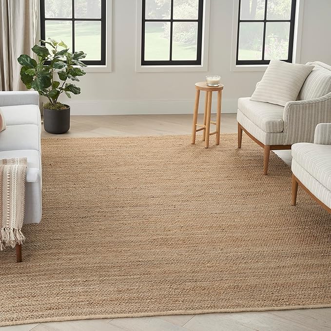 Nourison Home Natural Jute Natural 9' x 12' Area Rug - Easy Clean, Non Shedding, Bed Room, Living Room, Dining Room, Kitchen (9' x 12')