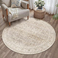HUGEAR 5ft Round Rug Entryway Rugs Machine Washable Beige Hallway Area Rug 5x5 Small Circle Floral Low Pile Carpet Vacuumable Throw Rug Living Room Laundry Entrance Non Slip Soft Lightweight