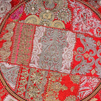 Indian Handmade Patchwork Codework Red Round Pouf Cover Ottoman Floor Pillow Cushion Seating Throw Decorative Pom Pom Pillow Cases Boho 32 Inches,BFPC0108